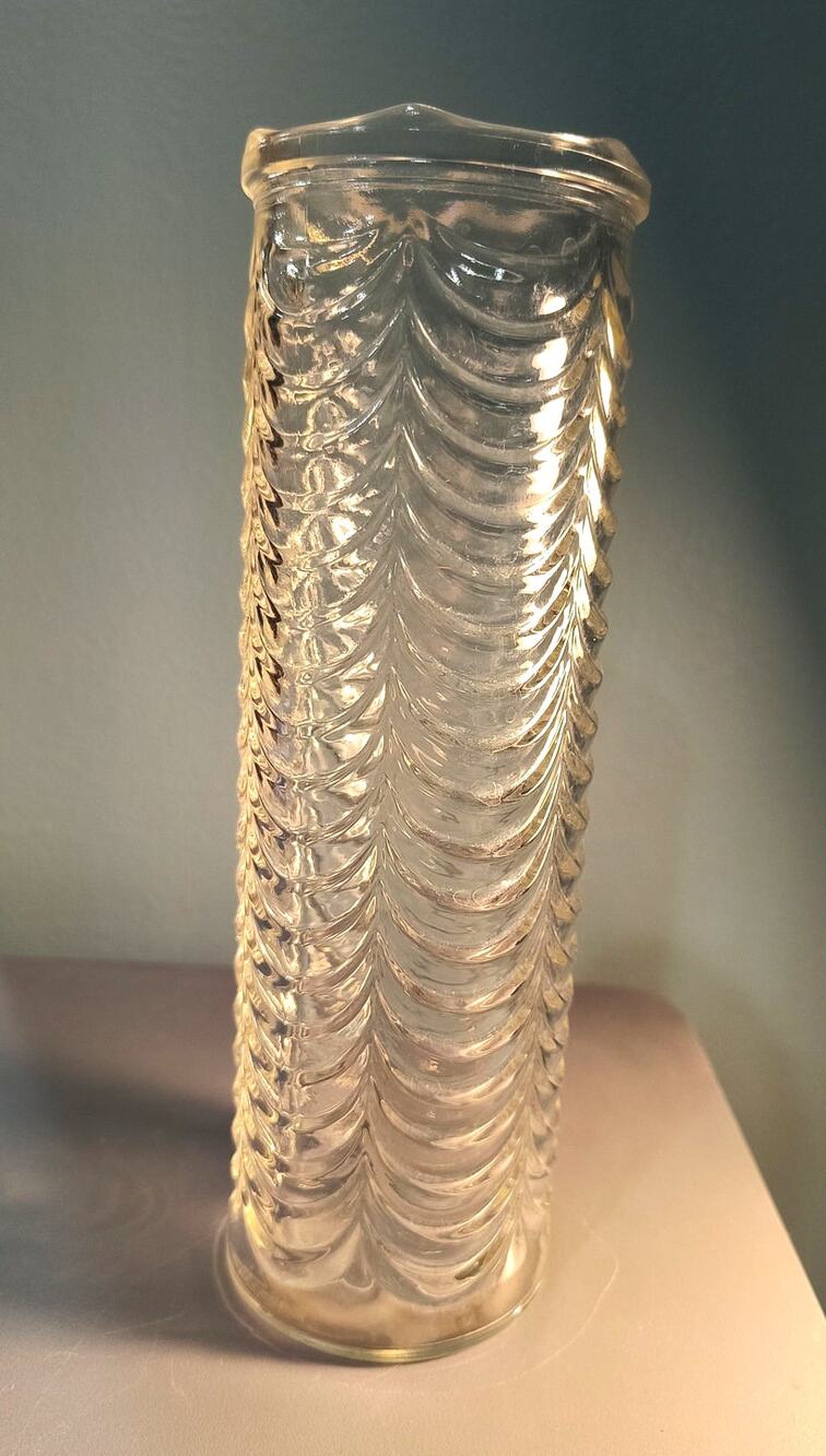 777. Cylindrical Glass Vase Scalloped Rim Swag Curtain Design